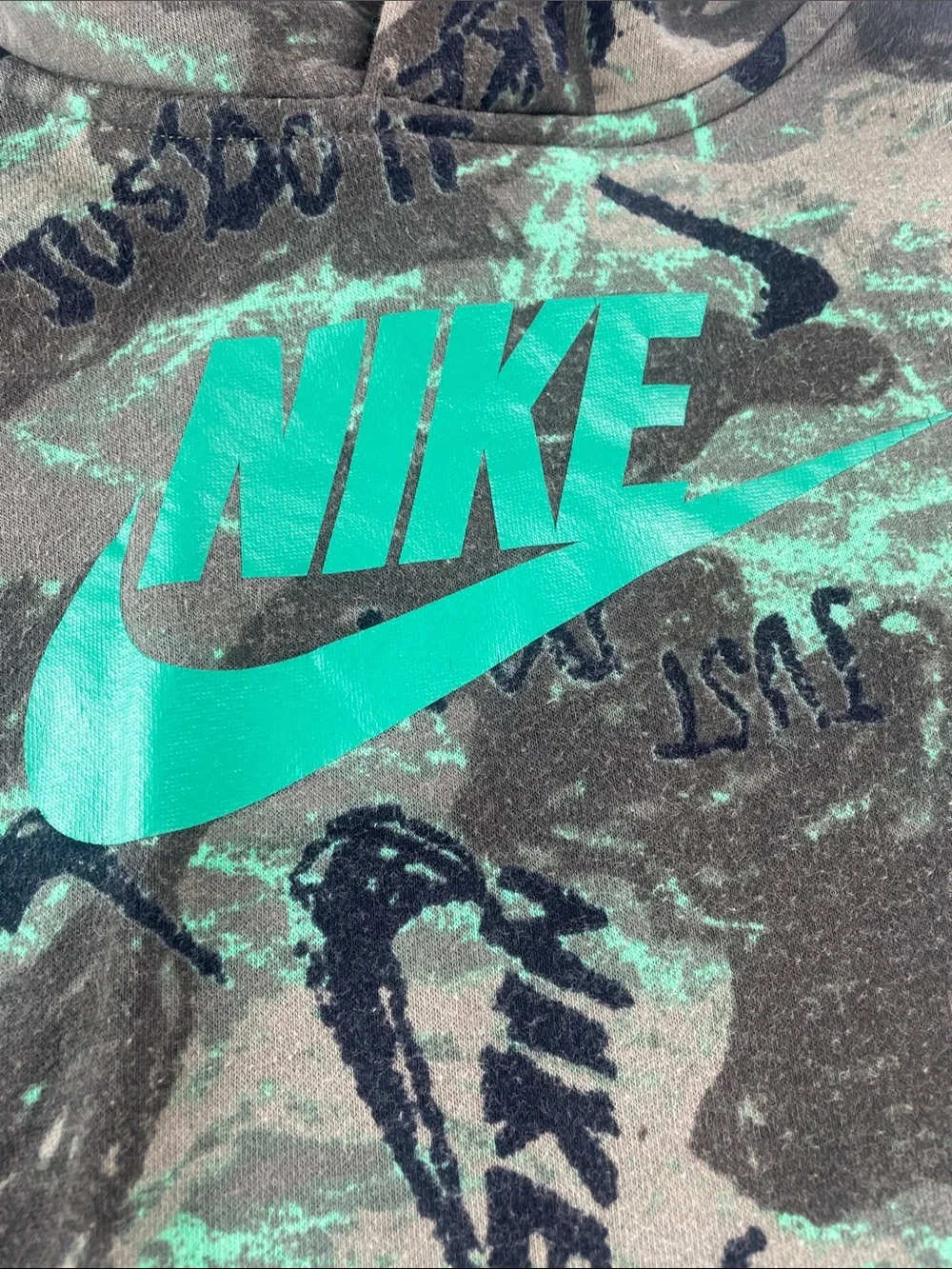 Nike Green Camo Pullover Hoodie with Green Logo